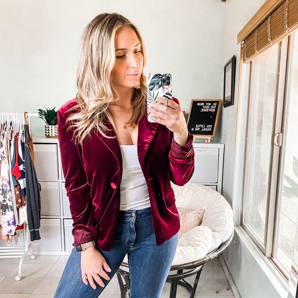 Ciello Couture Jackets & Blazers - Ciello Couture Velvet Button Up Blazer Burgundy